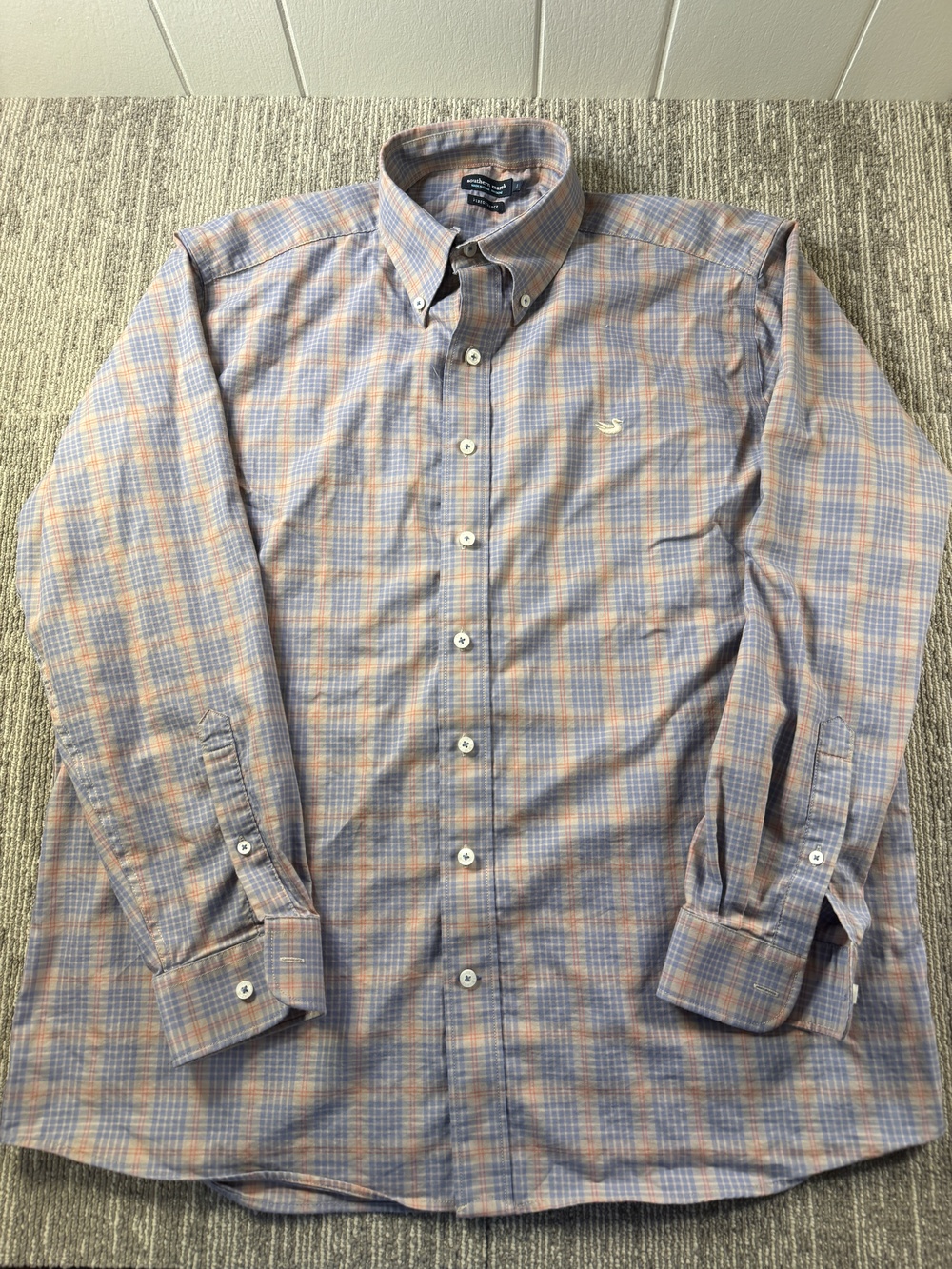 Southern Marsh Shirt Mens Large Blue Plaid Long Sleeve Button Down Performance